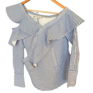 Self-Portrait size 2 EUC worn once Blue and White Striped Ruffle asymmetrical
